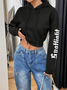 SHEIN Unity 女士信封印花束口帽衫 - 黑色 - 查看 4