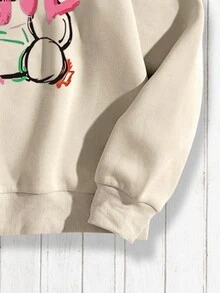 SHEIN Unity Quý cô Gấu Hoạt hình In Lông cừu Áo nỉ - Màu Khaki - Xem 4