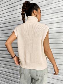 SHEIN Unity 高領素色毛衣背心 - 杏色 - 查看 2