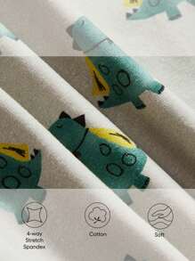 Juego de pijama para bebé niño, patrón de pequeño dinosaurio en la parte superior de cuello redondo y partes inferiores de pie, ajuste cómodo, 2 piezas - Verde - Ver 10