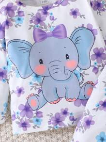 Atuendo Casual De Manga Larga Con Estampado De Elefante Para Bebé Niña Primavera/otoño