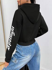 SHEIN Unity 女士信封印花束口帽衫 - 黑色 - 查看 2