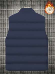 Manfinity Homme 1pc Men's Thermal Lined Zipper Vest Coat In Loose Fit, For Golf, Men Vest, Men Winter Vest, Blue Vest Men - Navy Blue - View 2