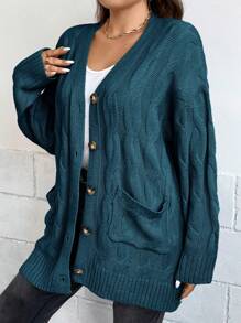 SHEIN Clasi 大尺寸鈕扣下垂袖針織開襟外套 - 藍色 - 查看 5