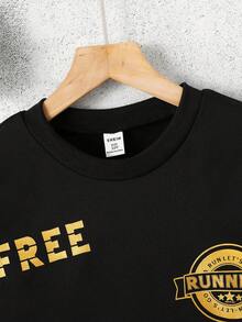 SHEIN Cậu bé Tween Hình sao & khẩu hiệu Áo chui đầu - màu đen - Xem 7