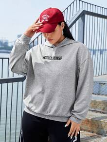 SHEIN EZwear Áo nỉ tay rớt vai cỡ lớn in chữ - Màu Xám nhạt - Xem 3