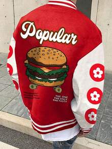 Manfinity Hypemode Nam Lỏng lẻo phù hợp Hamburger & In Khẩu hiệu Sọc trang trí Thả vai Áo khoác Đại học - Nhiều màu - Xem 4