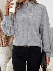 SHEIN LUNE Cổ giả Áo thun Thả vai - Màu Xám nhạt - Xem 3