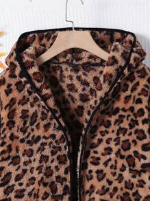 SHEIN 青少年女孩豹紋連帽絨毛外套 - 彩色 - 查看 3