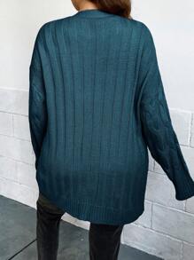 SHEIN Clasi 大尺寸鈕扣下垂袖針織開襟外套 - 藍色 - 查看 2