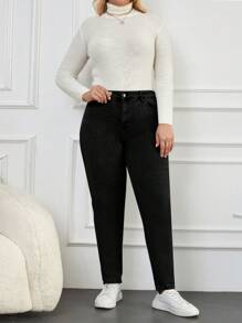 RueChic Grand Taille Noir Skinny Jeans Taille Haute - Noir - Voir 6