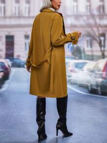 SHEIN LUNE Của phụ nữ Màu thuần Thắt lưng Áo khoác Trench - gừng - Xem 2