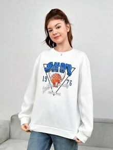 青少年女孩字母&籃球印花運動運動衫 - 白色 - 查看 4