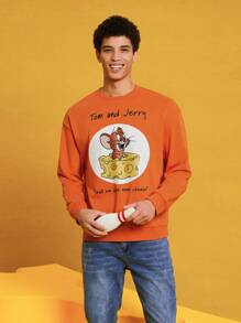TOM & JERRY X SHEIN 男女通用1件卡通印花衛衣 - 橘色 - 查看 8