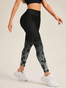 SHEIN Yoga High Street 女款字母印花運動打底褲 - 彩色 - 查看 2