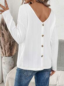 SHEIN LUNE Button Back Drop Shoulder Women's T-shirt - White - View 3