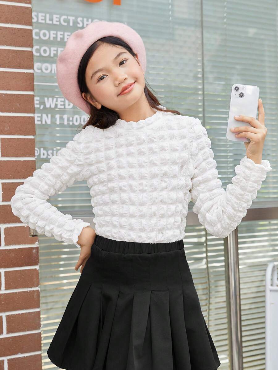SHEIN 青少女休閒T恤，小立領設計 - 白色 - 查看 1