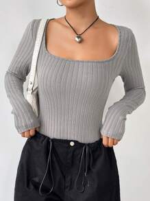 SHEIN Unity Women's Square Neck Bodysuit - Dark Grey - View 1