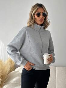 SHEIN LUNE 1pc Women's Gray Long Sleeve Sweatshirt, Spring