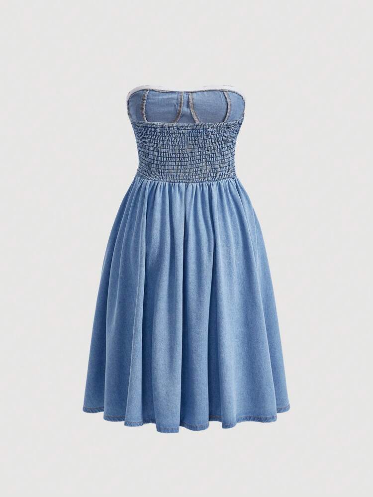 3D Flower Tube Denim Dress