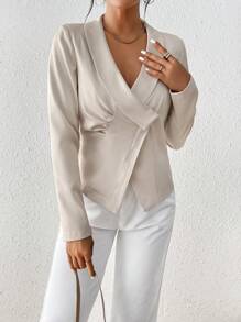 SHEIN Privé 女士披肩領西裝外套 - 杏色 - 查看 1