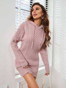 SHEIN Essnce Của phụ nữ áo có mũ Đầm Áo len - Bụi hồng - Xem 1