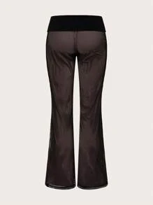 SHEIN ICON 寬腰帶喇叭褲 - 黑色 - 查看 3