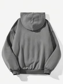 SHEIN Essnce 加大尺碼休閒連帽衛衣，字母印花和束口帶 - 灰色 - 查看 2