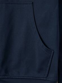 SHEIN Cottnline Men's Color Block Striped Hooded Sweatshirt With Drawstring And Zipper - Navy Blue - View 5