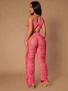 SHEIN SXY Rách Dây Knit ngọn & Viền rìa Đan Quần - Nhiều màu - Xem 2