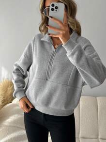 SHEIN LUNE 1pc Women's Gray Long Sleeve Sweatshirt, Spring