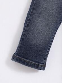 SHEIN 男童直筒牛仔褲,休閒簡約,適合秋冬 - 深色水洗藍 - 查看 4