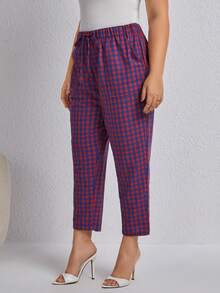 SHEIN LUNE 加斜袋水牛格紋長褲 - 藏蓝色 - 查看 5