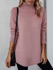 SHEIN LUNE Áo cao cổ Tay Raglan Áo len - Hồng - Xem 3