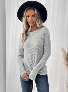 SHEIN LUNE Quý cô Viền xoay tròn Áo thun - Xám - Xem 6