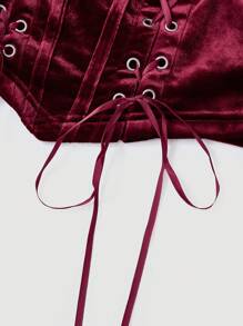 SHEIN MOD Top de cuello cuadrado de manga gigot con cordón delantero - Burdeos - Ver 3