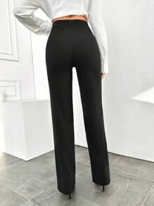 EURMUSE High Waist Straight Leg Pants - Black - View 2