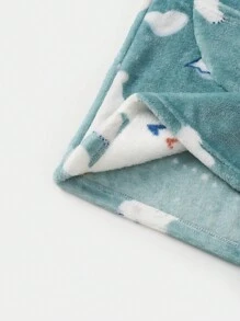 Girls' Cartoon Printed Hooded Drop Shoulder Pajamas - Baby Blue - View 4