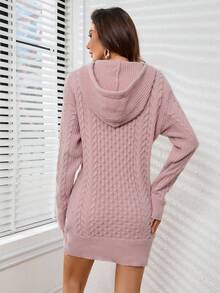 SHEIN Essnce Của phụ nữ áo có mũ Đầm Áo len - Bụi hồng - Xem 2