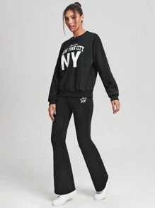 Vitoria Brayner Đồ họa Chữ cái Quần ống loe - màu đen - Xem 4