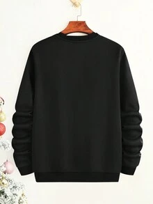 Manfinity Hypemode Men's Plus Size Christmas Printed Fleece Round Neck Sweatshirt - Black - View 2