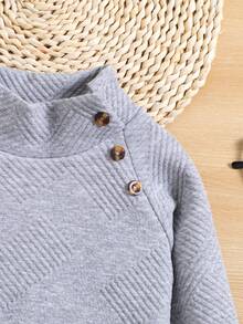 SHEIN Young Boy Half Turtleneck Pullover Sweatshirt - Grey - View 3