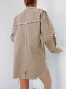 Cottnline Studded Frayed Denim Jacket - Beige - View 2