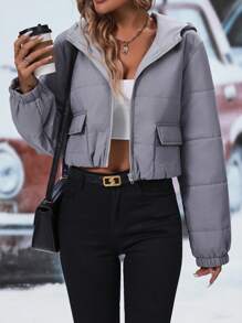 SHEIN Clasi Women's Short Padded Padded Coat For Winter Clothes Fall Cloth For Women - Grey - View 3
