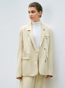 Anewsta Women's Turn-down Collar Single Breasted Suit Jacket - Apricot - View 7