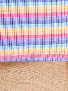 SHEIN Cô Gái Trẻ Hoa Đã vá Sọc Áo thun - Màu tím - Xem 5