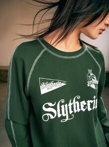 Harry Potter | ROMWE Raglan袖拼接t恤 - 綠色 - 查看 4