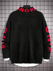 GENTILAND 男士字母印花毛衣 - 黑色 - 查看 1