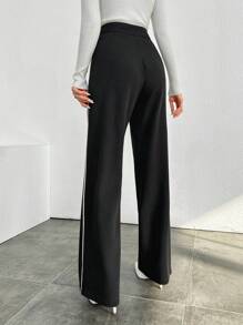 EURMUSE Contrast Piping Wide Leg Pants - Black and White - View 2