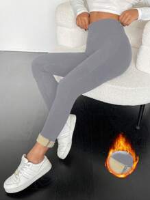 SHEIN Essnce 灰色高腰緊身褲 - 深灰色 - 查看 4